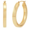 Polished Round Square Tube Hoop Earrings In 14K Yellow Gold, 25Mm