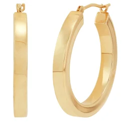 Polished Round Square Tube Hoop Earrings In 14K Yellow Gold, 25Mm