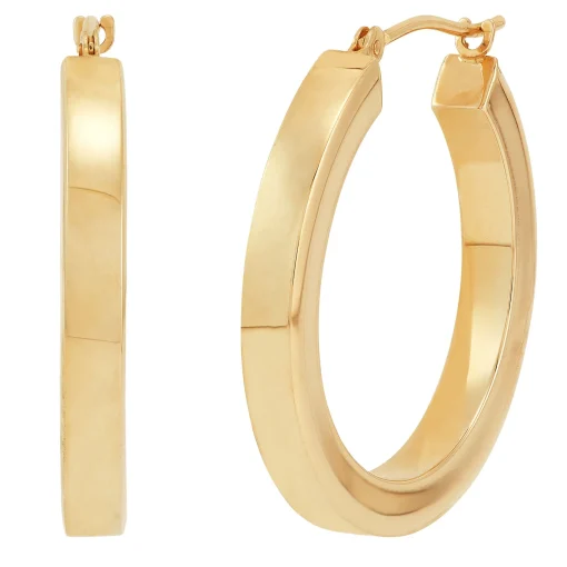 Polished Round Square Tube Hoop Earrings In 14K Yellow Gold, 25Mm