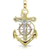 Polished Tricolor Crucifix & Anchor In 14K Gold