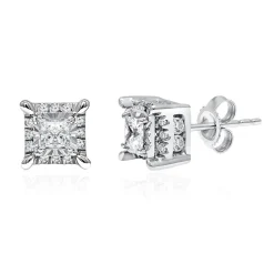 Princess-Cut Diamond Halo Stud Earrings In 10K White Gold (1 Ct. Tw.)
