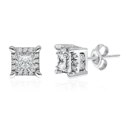 Princess-Cut Diamond Halo Stud Earrings In 10K White Gold (1 Ct. Tw.)