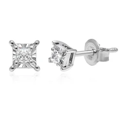 Princess-Cut Diamond Solitaire Earring In 10K White Gold (1/10 Ct. Tw.)