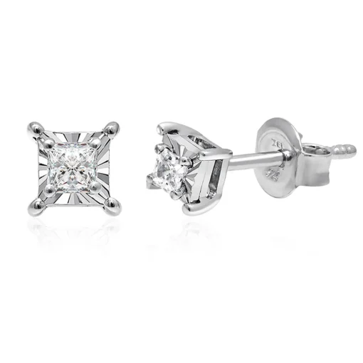 Princess-Cut Diamond Solitaire Earring In 10K White Gold (1/10 Ct. Tw.)