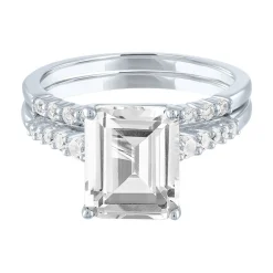 Promise Ring Set With Emerald-Cut Lab Created White Sapphire In Sterling Silver