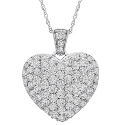 Puff Pave Diamond Heart Pendant In 14K White Gold (1 1/2 Ct. Tw.)