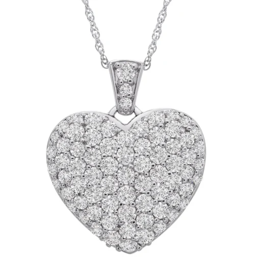 Puff Pave Diamond Heart Pendant In 14K White Gold (1 1/2 Ct. Tw.)
