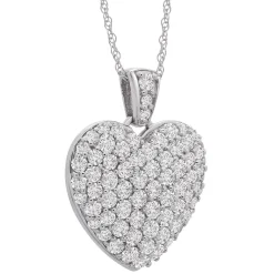 Puff Pave Diamond Heart Pendant In 14K White Gold (1 1/2 Ct. Tw.)