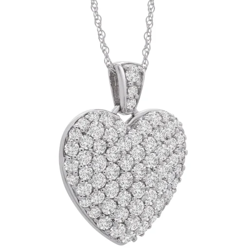 Puff Pave Diamond Heart Pendant In 14K White Gold (1 1/2 Ct. Tw.)