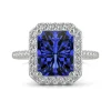 Radiant Cut Lab Created Blue Sapphire & Moissanite Ring In 14K White Gold
