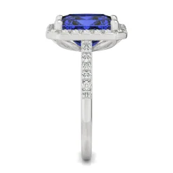 Radiant Cut Lab Created Blue Sapphire & Moissanite Ring In 14K White Gold