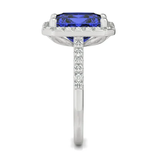 Radiant Cut Lab Created Blue Sapphire & Moissanite Ring In 14K White Gold