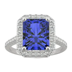 Radiant Cut Lab Created Blue Sapphire & Moissanite Ring In 14K White Gold