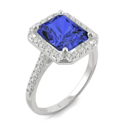 Radiant Cut Lab Created Blue Sapphire & Moissanite Ring In 14K White Gold