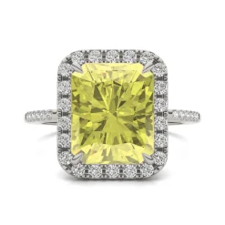 Radiant-Cut Yellow Moissanite Halo Ring In 14K White Gold