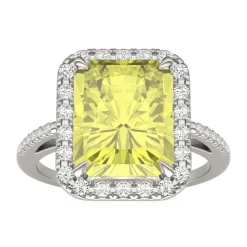 Radiant-Cut Yellow Moissanite Halo Ring In 14K White Gold