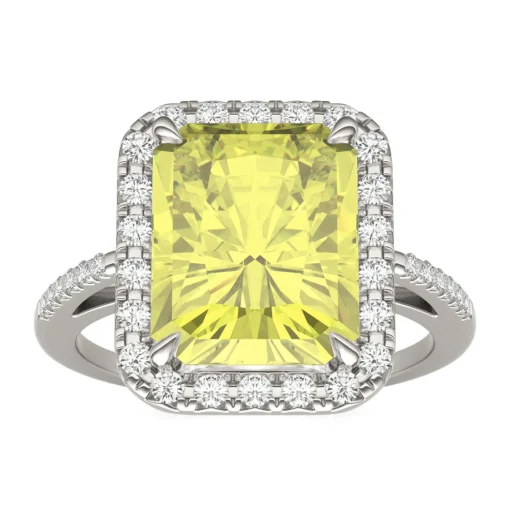 Radiant-Cut Yellow Moissanite Halo Ring In 14K White Gold