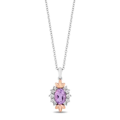 Rapunzel Rose De France And Diamond Pendant In Sterling Silver And 10K Rose Gold (1/5 Ct. Tw.)
