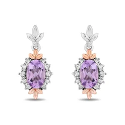 Rapunzel Rose De France Earrings In Sterling Silver And 14K Rose Gold (1/10 Ct. Tw.)