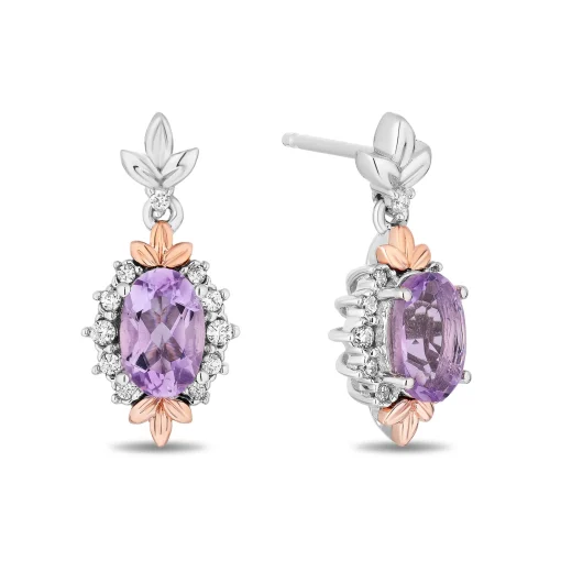 Rapunzel Rose De France Earrings In Sterling Silver And 14K Rose Gold (1/10 Ct. Tw.)