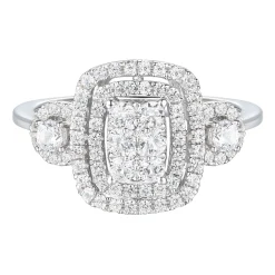 Rectangle Ring With Diamond Cluster In 10K White Gold (3/4 Ct. Tw.)