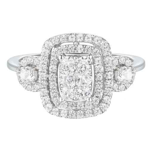 Rectangle Ring With Diamond Cluster In 10K White Gold (3/4 Ct. Tw.)