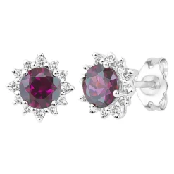 Rhodolite Garnet & Diamond Earrings In 10K White Gold (1/7 Ct. Tw.)