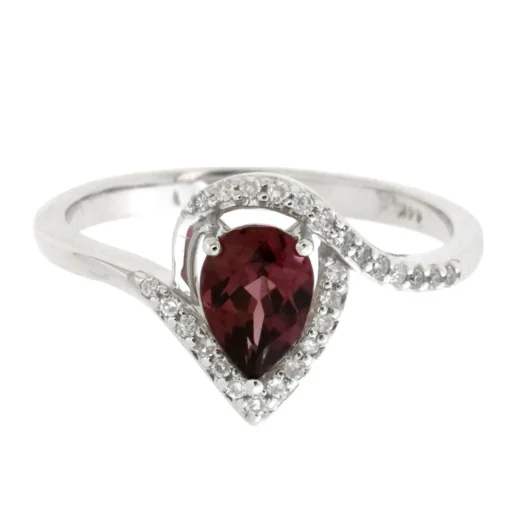 Rhodolite Garnet Ring With Diamond Halo In 10K White Gold (1/8 Ct. Tw.)