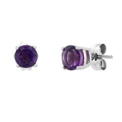 Round Amethyst Stud Earrings In 10K White Gold