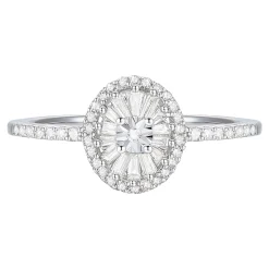 Round And Baguette Diamond Halo Promise Ring In Sterling Silver (1/3 Ct. Tw.)