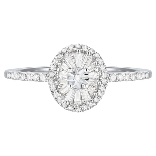 Round And Baguette Diamond Halo Promise Ring In Sterling Silver (1/3 Ct. Tw.)