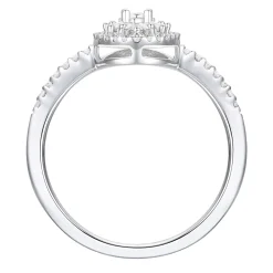 Round And Baguette Diamond Halo Promise Ring In Sterling Silver (1/3 Ct. Tw.)