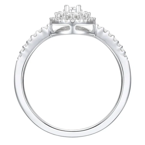 Round And Baguette Diamond Halo Promise Ring In Sterling Silver (1/3 Ct. Tw.)
