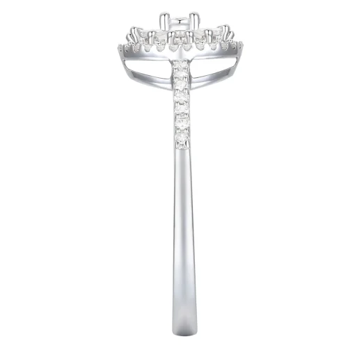 Round And Baguette Diamond Halo Promise Ring In Sterling Silver (1/3 Ct. Tw.)