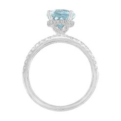Round Aquamarine Ring With Diamond Band In 14K White Gold (1/3 Ct. Tw.)