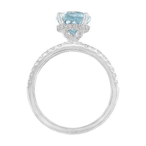 Round Aquamarine Ring With Diamond Band In 14K White Gold (1/3 Ct. Tw.)