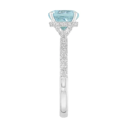 Round Aquamarine Ring With Diamond Band In 14K White Gold (1/3 Ct. Tw.)