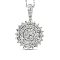 Round Diamond Cluster Pendant With Starburst Halo In 14K Gold (1 Ct. Tw.)