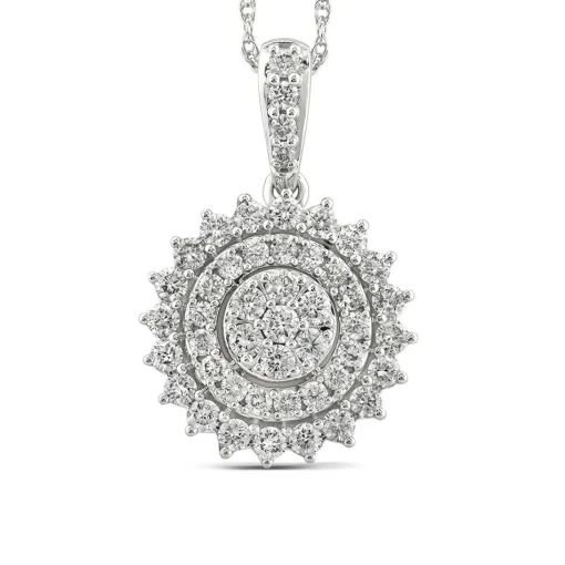 Round Diamond Cluster Pendant With Starburst Halo In 14K Gold (1 Ct. Tw.)