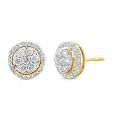 Round Diamond Cluster Stud Earrings In 14K Yellow Gold (1/2 Ct. Tw.)