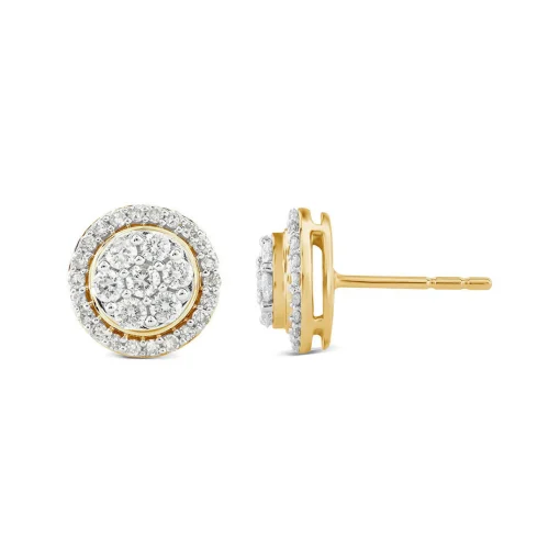 Round Diamond Cluster Stud Earrings In 14K Yellow Gold (1/2 Ct. Tw.)