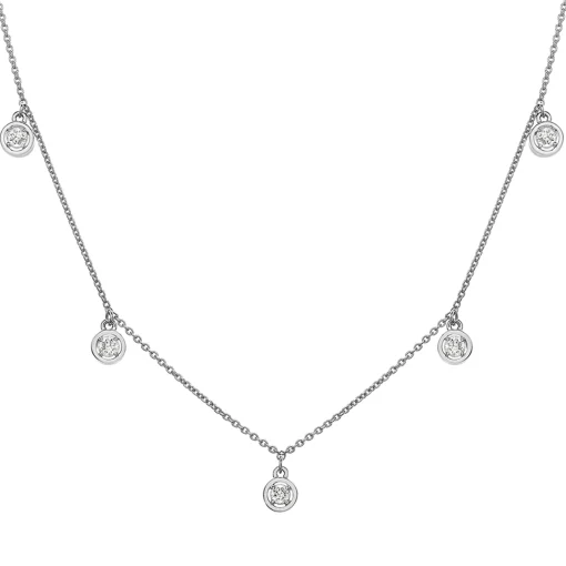Round Diamond Station Necklace In 10K White Gold (1/4 Ct. Tw.)