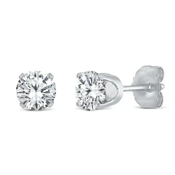 Round Diamond Stud Earrings With Crown Setting In 14K Gold (1 1/2 Ct. Tw.)