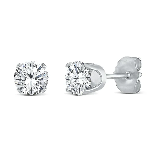 Round Diamond Stud Earrings With Crown Setting In 14K Gold (1 1/2 Ct. Tw.)