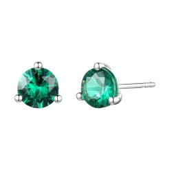 Round Emerald Stud Earrings In 10K White Gold