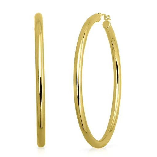 Round Hoop Earrings In 14K Yellow Gold