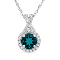 Round Lab Created Emerald & White Sapphire Pendant In Sterling Silver