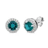 Round Lab Created Emerald & White Sapphire Stud Earrings In Sterling Silver
