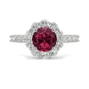 Round Lab Created Ruby & Moissanite Halo Ring In 14K White Gold