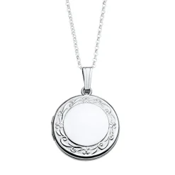 Round Locket With Floral Scroll Detail In Sterling Silver